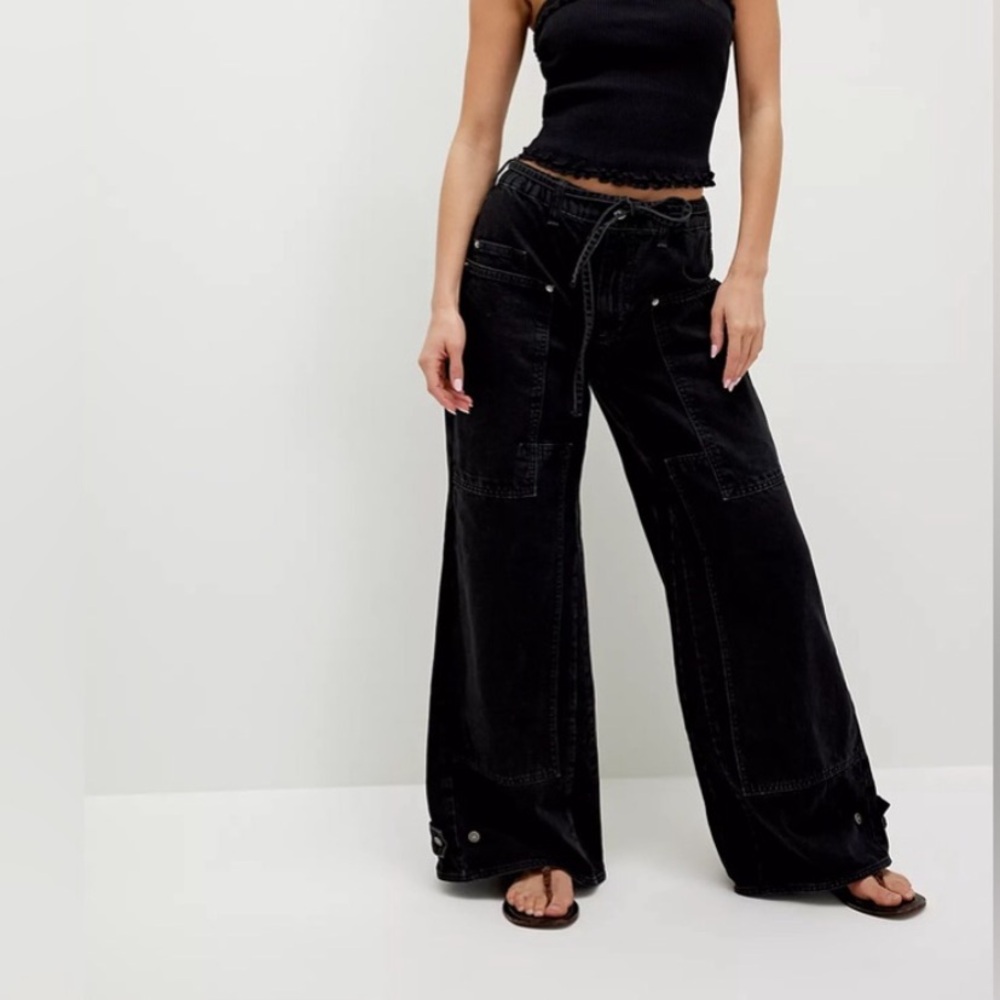 We The Free Crvy Outlaw Mid Rise Wide Leg Jeans Free People Black